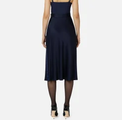 Elisabetta Franchi Skirts|Midi skirt in enver satin fabric with satin bands Navy