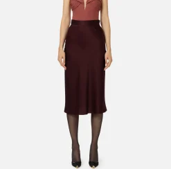 Elisabetta Franchi Skirts|Midi skirt in enver satin fabric with satin bands RougeNoir