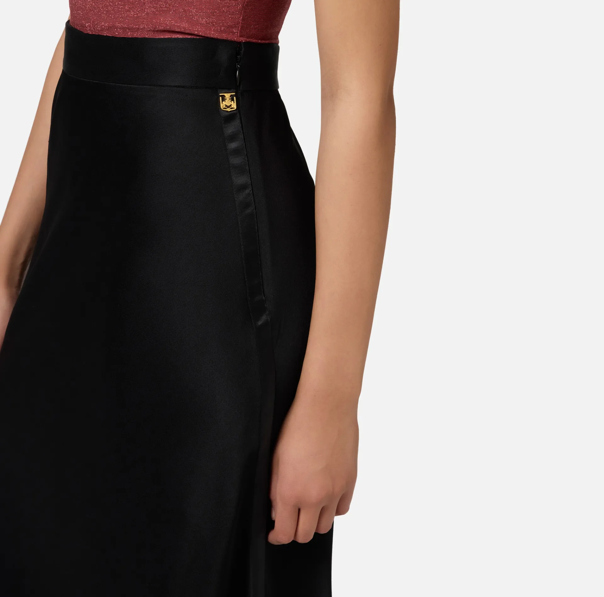Elisabetta Franchi Skirts|Midi skirt in enver satin fabric with satin bands Black