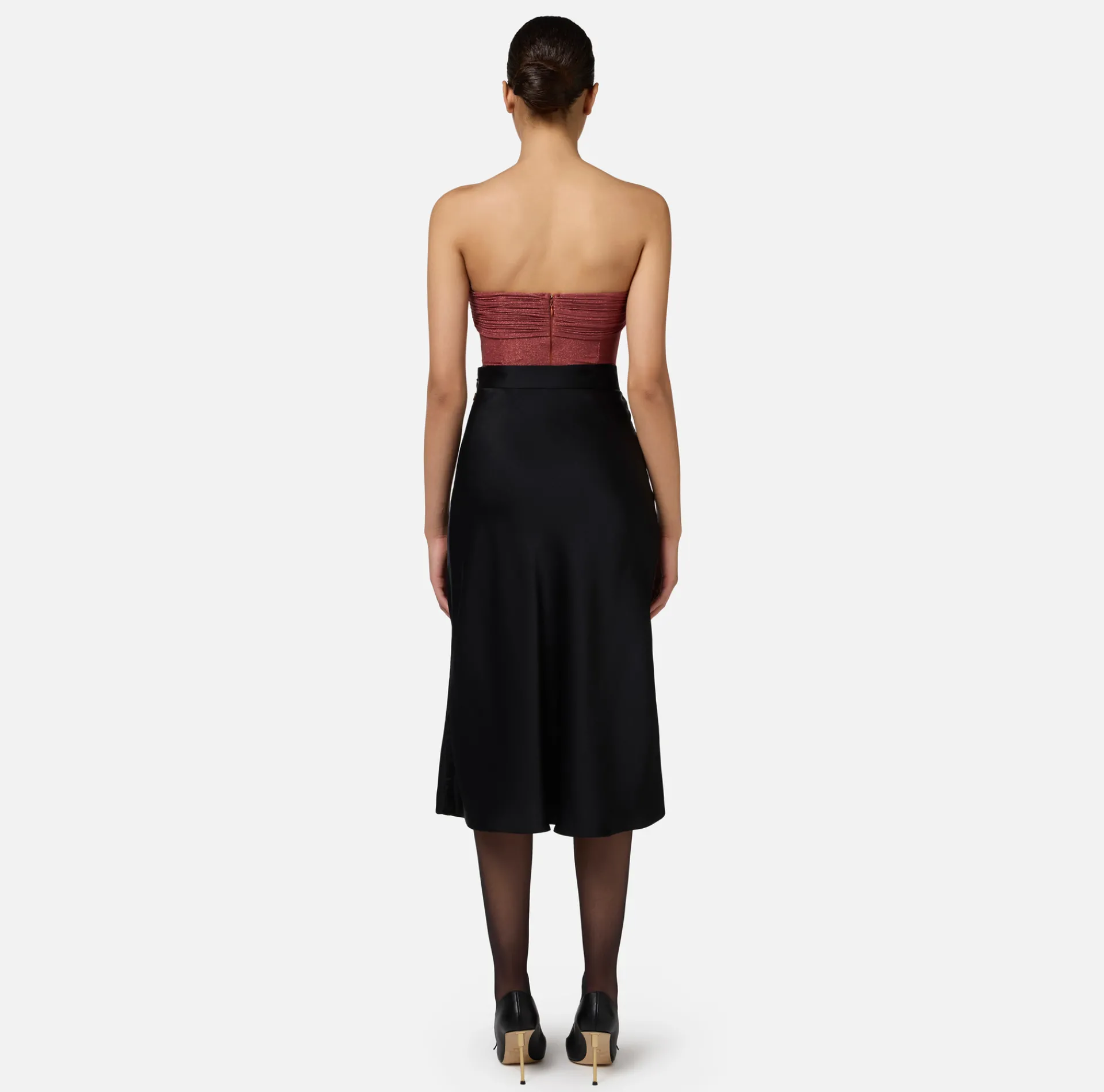 Elisabetta Franchi Skirts|Midi skirt in enver satin fabric with satin bands Black