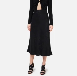 Elisabetta Franchi Skirts|Midi skirt in jacquard crêpe fabric with lettering Black