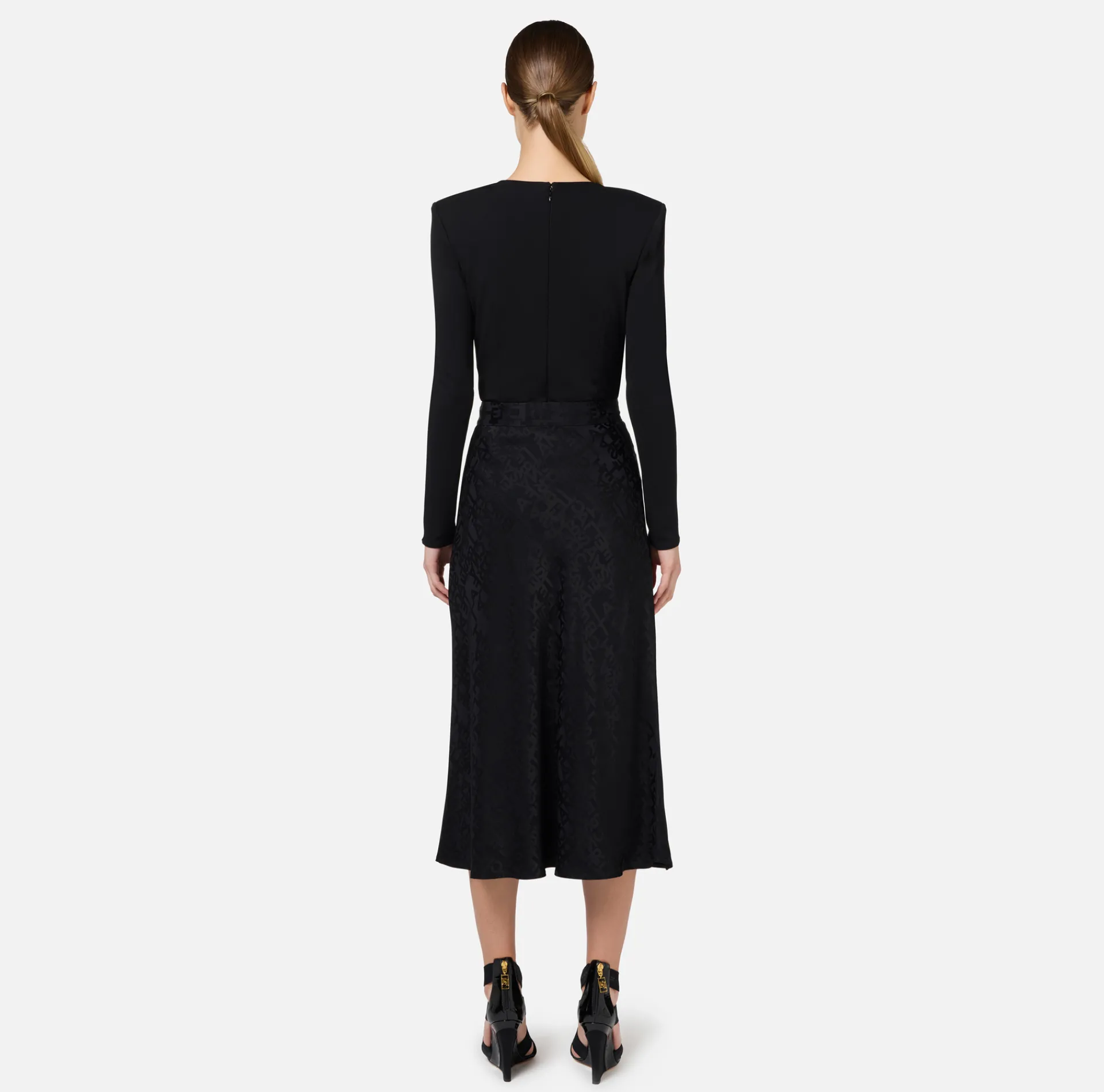 Elisabetta Franchi Skirts|Midi skirt in jacquard crêpe fabric with lettering Black