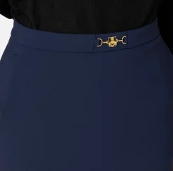 Elisabetta Franchi Tailleur|Skirts|Midi skirt in stretch crêpe fabric with horsebit Navy