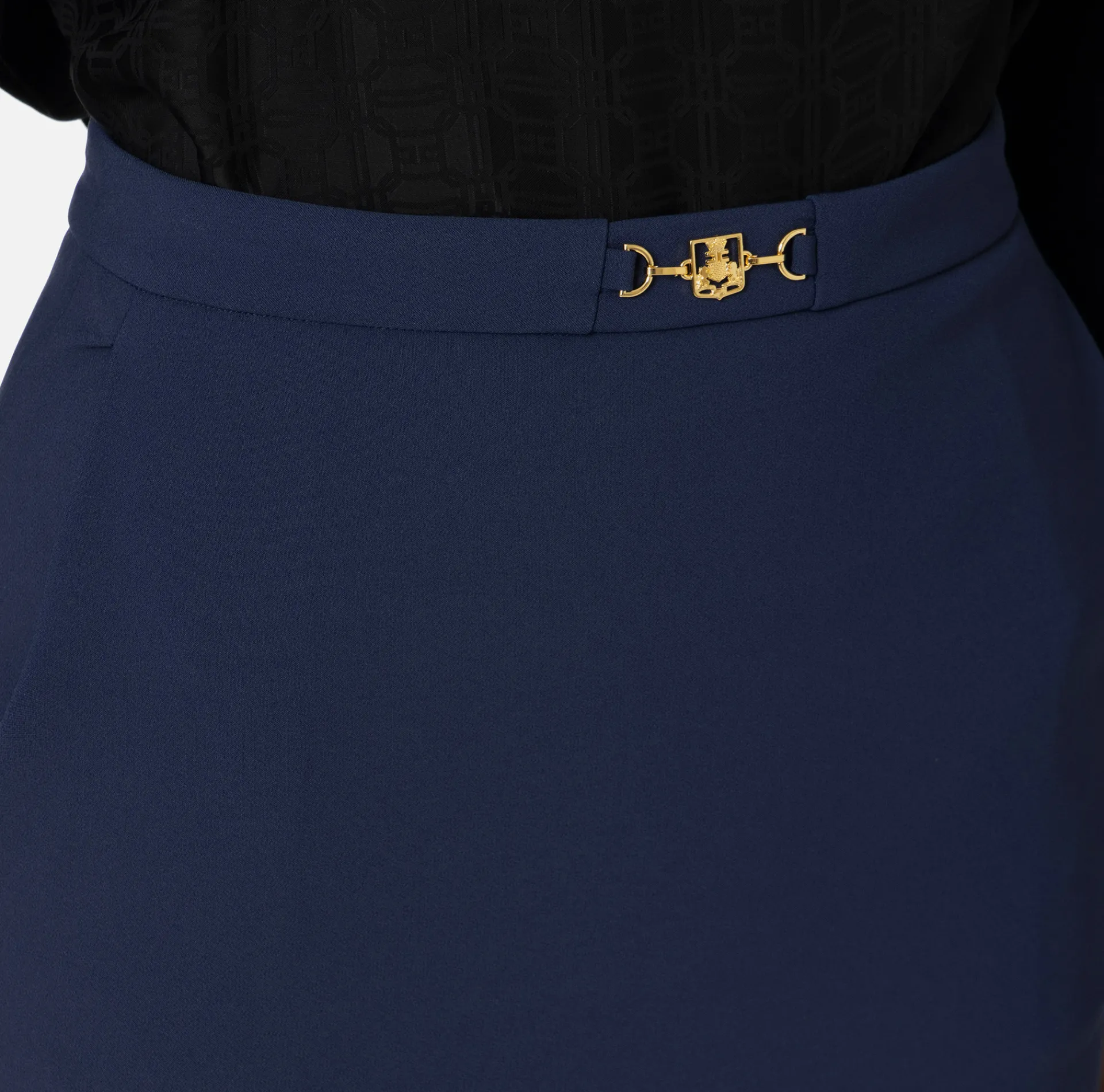Elisabetta Franchi Tailleur|Skirts|Midi skirt in stretch crêpe fabric with horsebit Navy