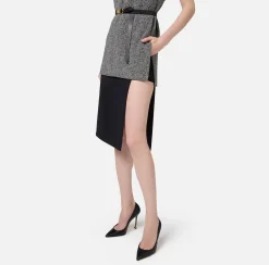 Elisabetta Franchi Skirts|Midi skirt in stretch crêpe fabric with shorts Black
