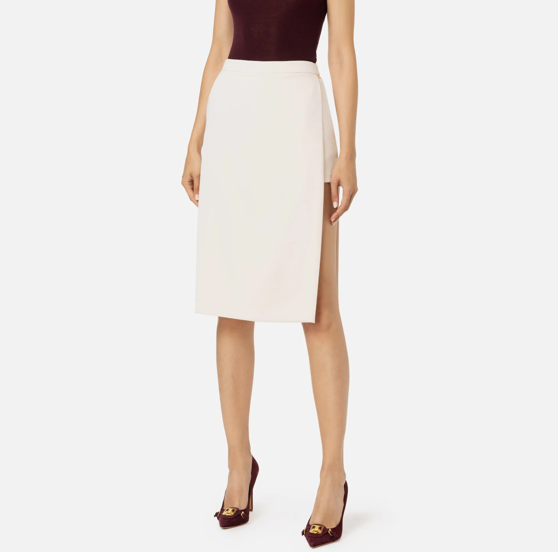 Elisabetta Franchi Skirts|Midi skirt in stretch crêpe fabric with shorts Butter