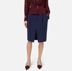 Elisabetta Franchi Skirts|Midi skirt in stretch crêpe fabric with darts Navy