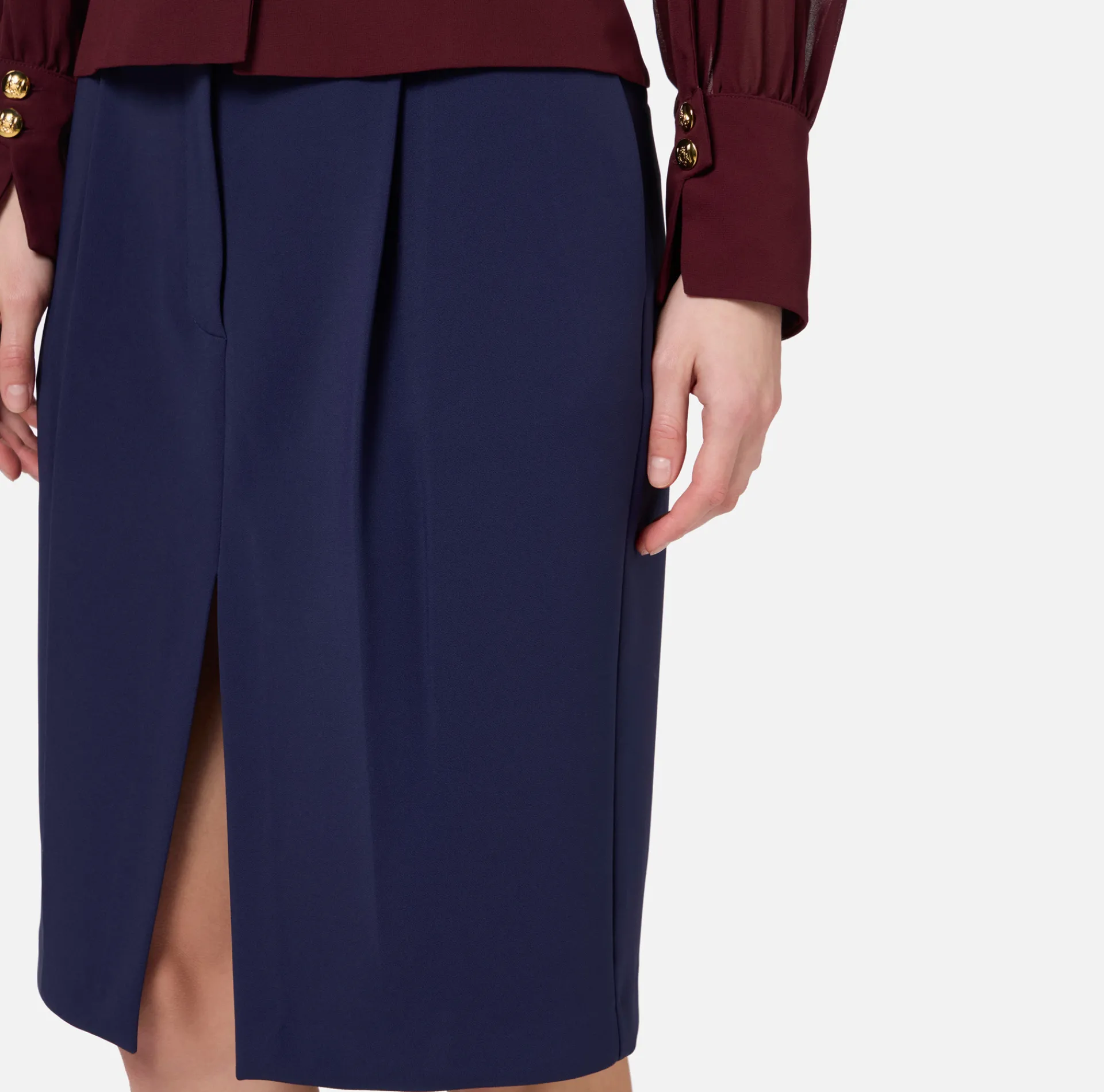 Elisabetta Franchi Skirts|Midi skirt in stretch crêpe fabric with darts Navy