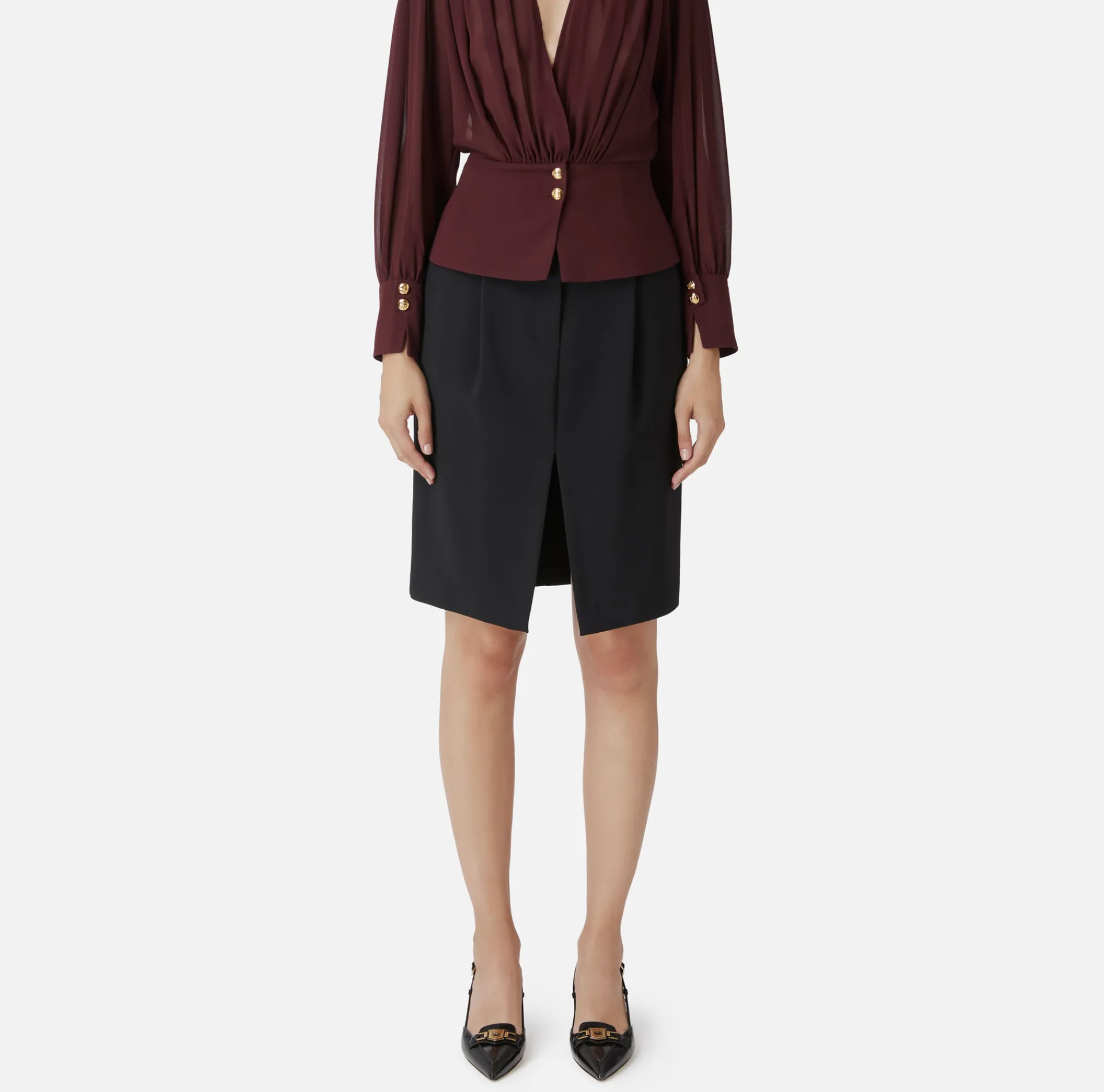 Elisabetta Franchi Skirts|Midi skirt in stretch crêpe fabric with darts Black
