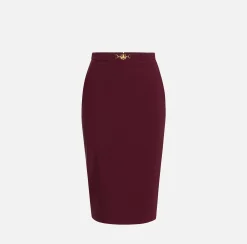 Elisabetta Franchi Tailleur|Skirts|Midi skirt in stretch crêpe fabric with horsebit RougeNoir