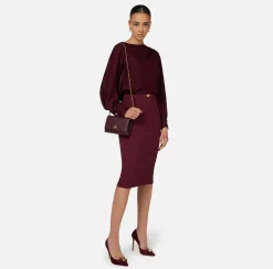 Elisabetta Franchi Tailleur|Skirts|Midi skirt in stretch crêpe fabric with horsebit RougeNoir
