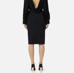 Elisabetta Franchi Tailleur|Skirts|Midi skirt in stretch crêpe fabric with horsebit Black
