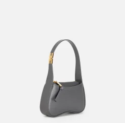 Elisabetta Franchi Shoulder Bags|Mini hobo bag in shiny Nappa leather Steel