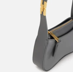 Elisabetta Franchi Shoulder Bags|Mini hobo bag in shiny Nappa leather Steel