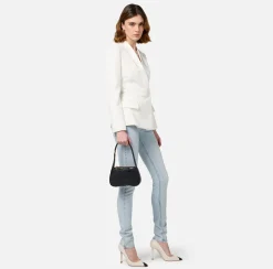 Elisabetta Franchi Shoulder Bags|Mini hobo bag in shiny Nappa leather Black