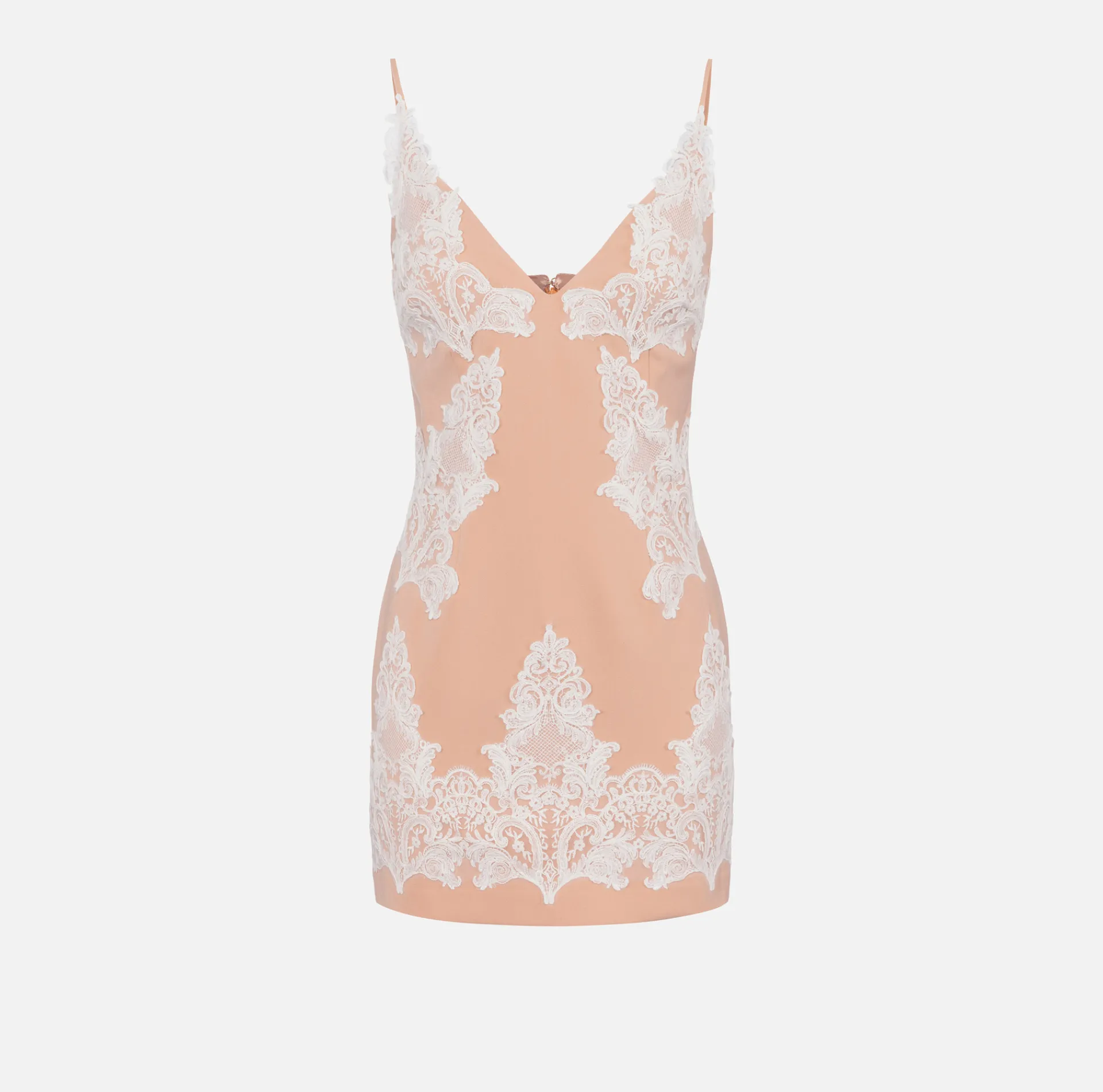 Elisabetta Franchi Mini Dresses|Dresses|Mini-dress in cool wool with lace PeachRose