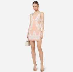 Elisabetta Franchi Mini Dresses|Dresses|Mini-dress in cool wool with lace PeachRose