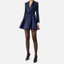 Elisabetta Franchi Mini Dresses|Dresses|Mini-dress in crêpe fabric with satin lapels Navy