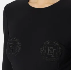 Elisabetta Franchi Mini Dresses|Dresses|Mini-dress in crêpe fabric with embroidered emblem Black