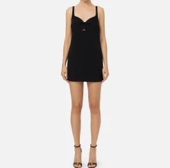 Elisabetta Franchi Mini Dresses|Dresses|Mini-dress in crêpe fabric with satin sweetheart neckline Black