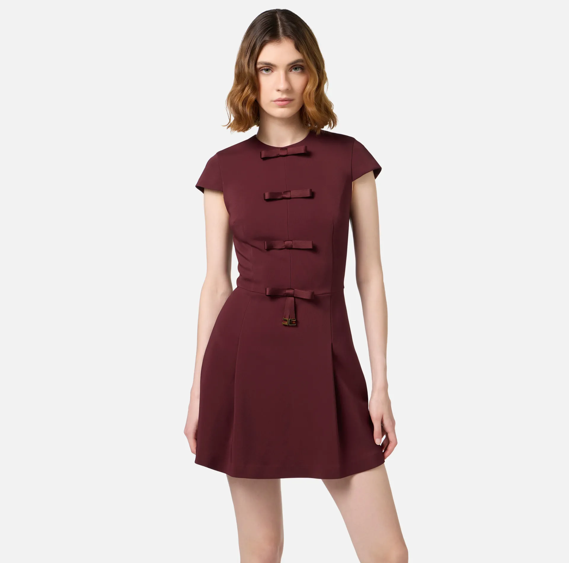 Elisabetta Franchi Mini Dresses|Dresses|Mini-dress in crêpe fabric with satin bows RougeNoir