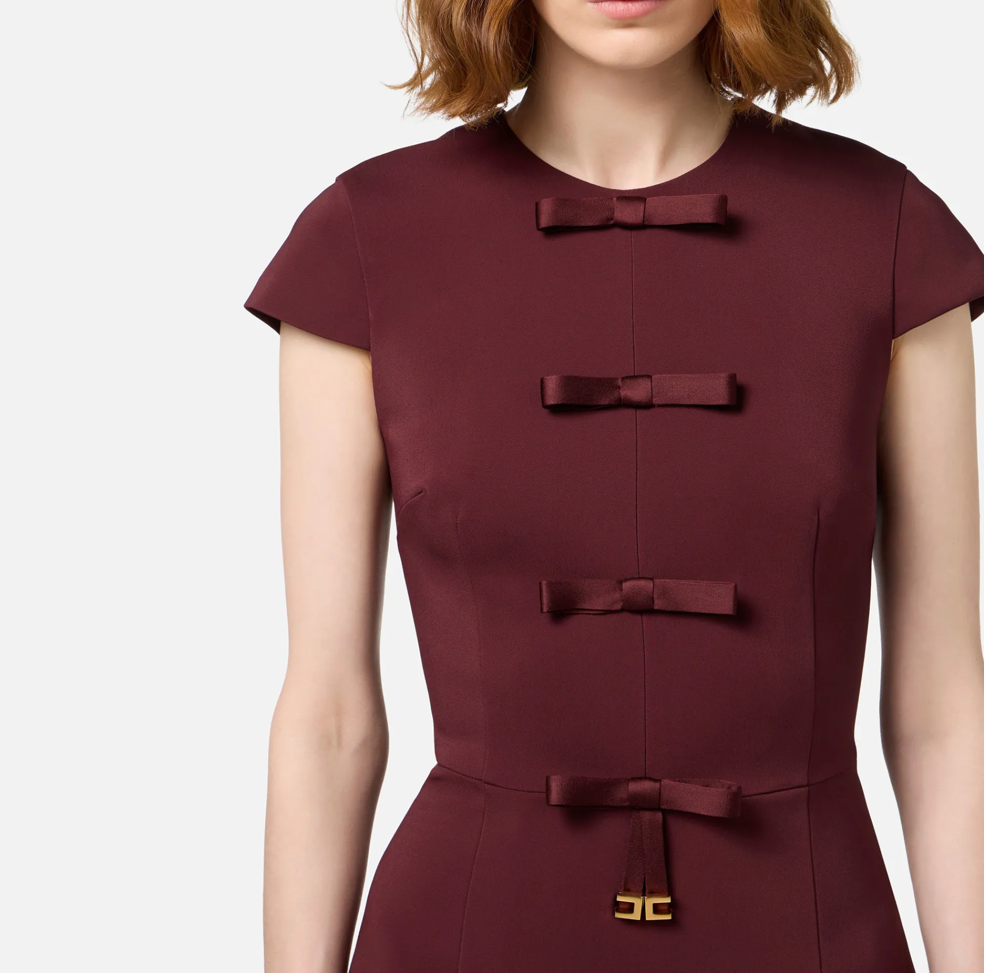 Elisabetta Franchi Mini Dresses|Dresses|Mini-dress in crêpe fabric with satin bows RougeNoir