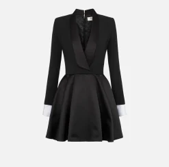 Elisabetta Franchi Mini Dresses|Dresses|Mini-dress in crêpe fabric with satin lapels Black
