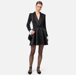 Elisabetta Franchi Mini Dresses|Dresses|Mini-dress in crêpe fabric with satin lapels Black