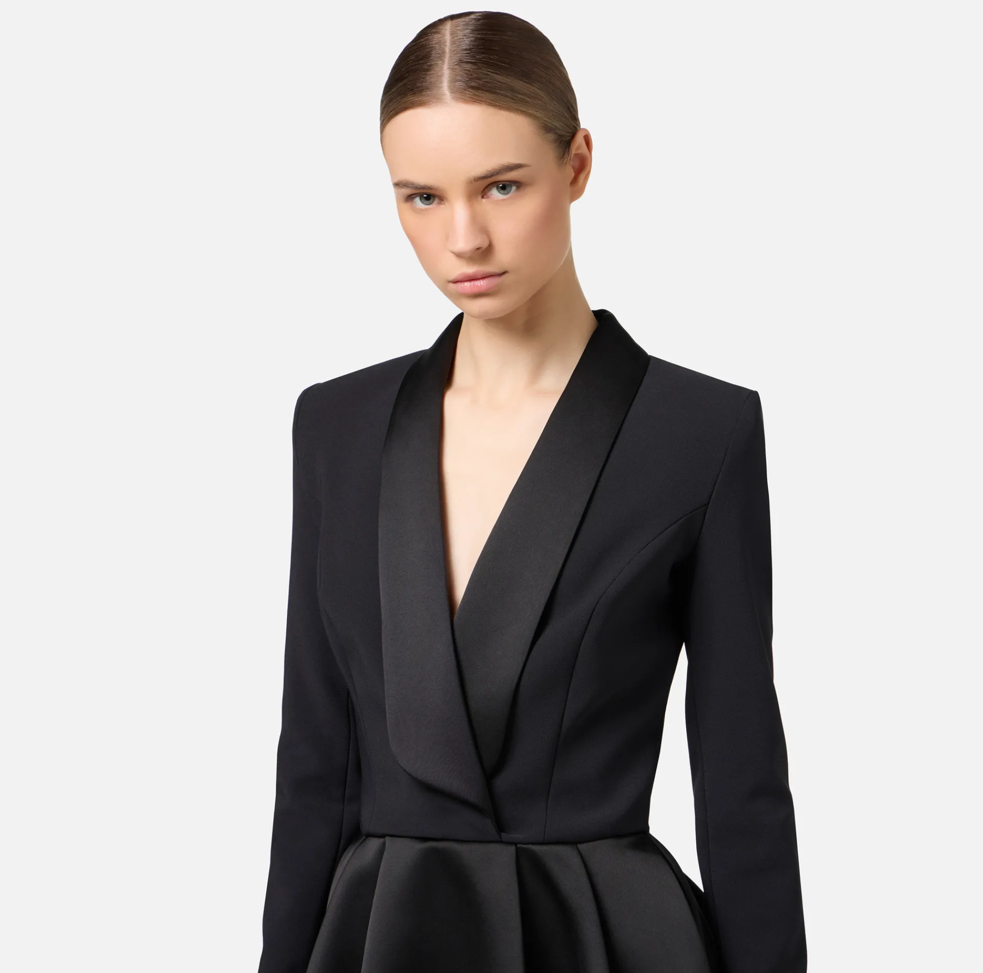 Elisabetta Franchi Mini Dresses|Dresses|Mini-dress in crêpe fabric with satin lapels Black