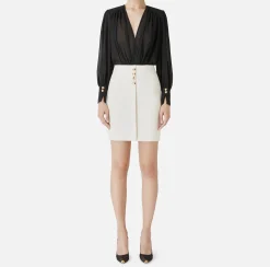 Elisabetta Franchi Mini Dresses|Dresses|Mini-dress in crêpe fabric with blouse in georgette fabric Black/Butter