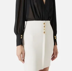 Elisabetta Franchi Mini Dresses|Dresses|Mini-dress in crêpe fabric with blouse in georgette fabric Black/Butter