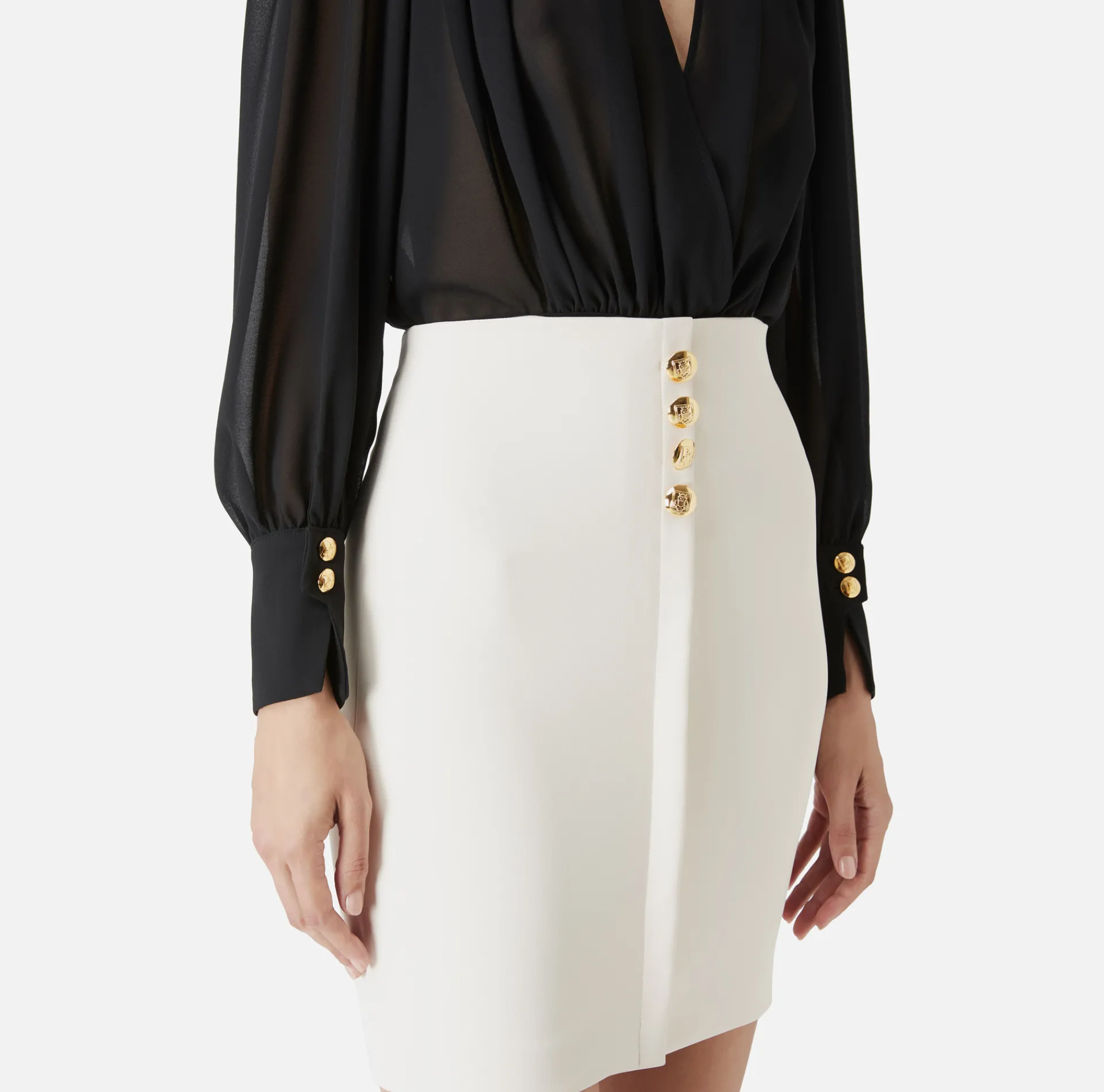 Elisabetta Franchi Mini Dresses|Dresses|Mini-dress in crêpe fabric with blouse in georgette fabric Black/Butter