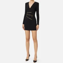 Elisabetta Franchi Mini Dresses|Dresses|Mini-dress in crêpe fabric with zip Black