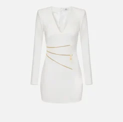 Elisabetta Franchi Mini Dresses|Dresses|Mini-dress in crêpe fabric with zip Ivory