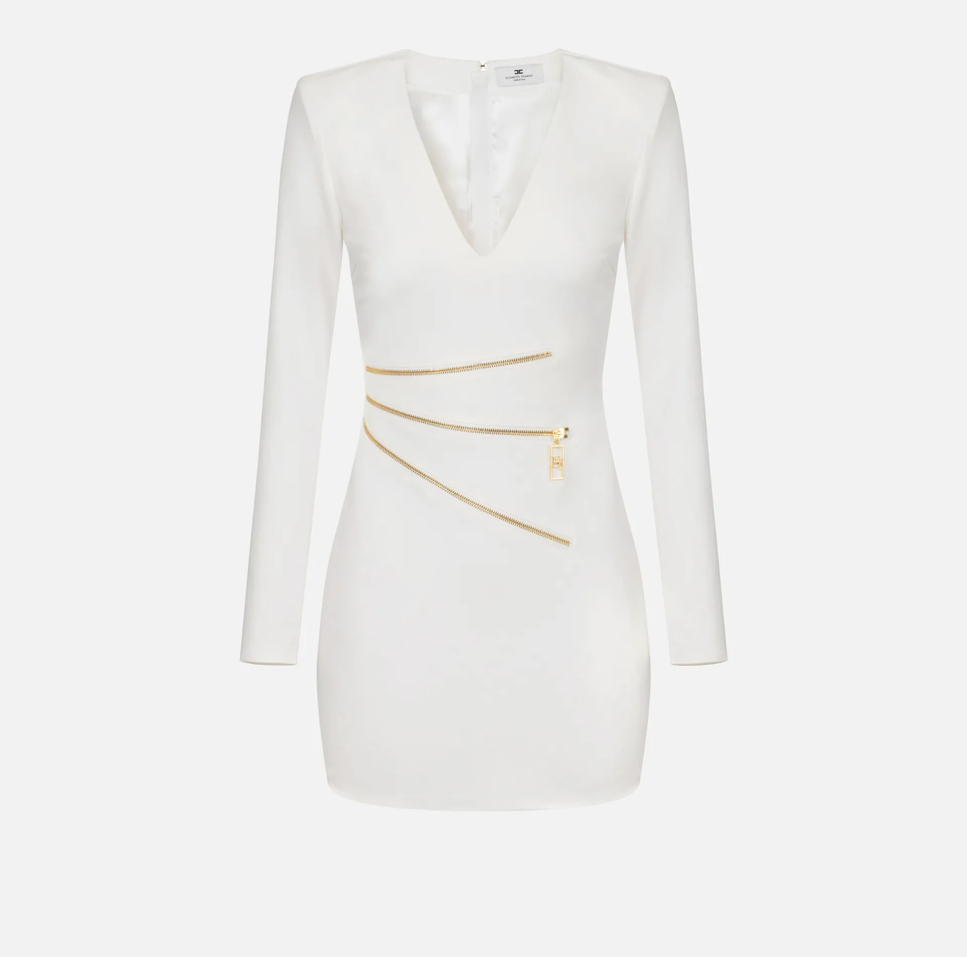 Elisabetta Franchi Mini Dresses|Dresses|Mini-dress in crêpe fabric with zip Ivory