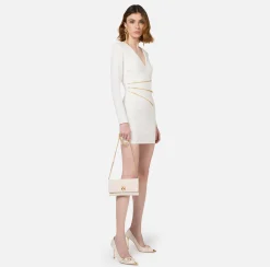 Elisabetta Franchi Mini Dresses|Dresses|Mini-dress in crêpe fabric with zip Ivory
