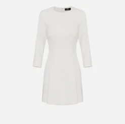 Elisabetta Franchi Mini Dresses|Dresses|Mini-dress in crêpe fabric with embroidered emblem Ivory