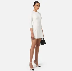 Elisabetta Franchi Mini Dresses|Dresses|Mini-dress in crêpe fabric with embroidered emblem Ivory