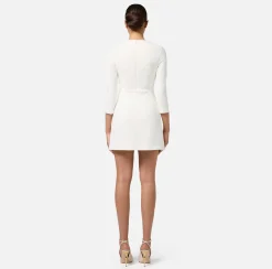 Elisabetta Franchi Mini Dresses|Dresses|Mini-dress in crêpe fabric with embroidered emblem Ivory