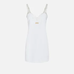 Elisabetta Franchi Mini Dresses|Dresses|Mini-dress in crêpe fabric with satin sweetheart neckline Ivory