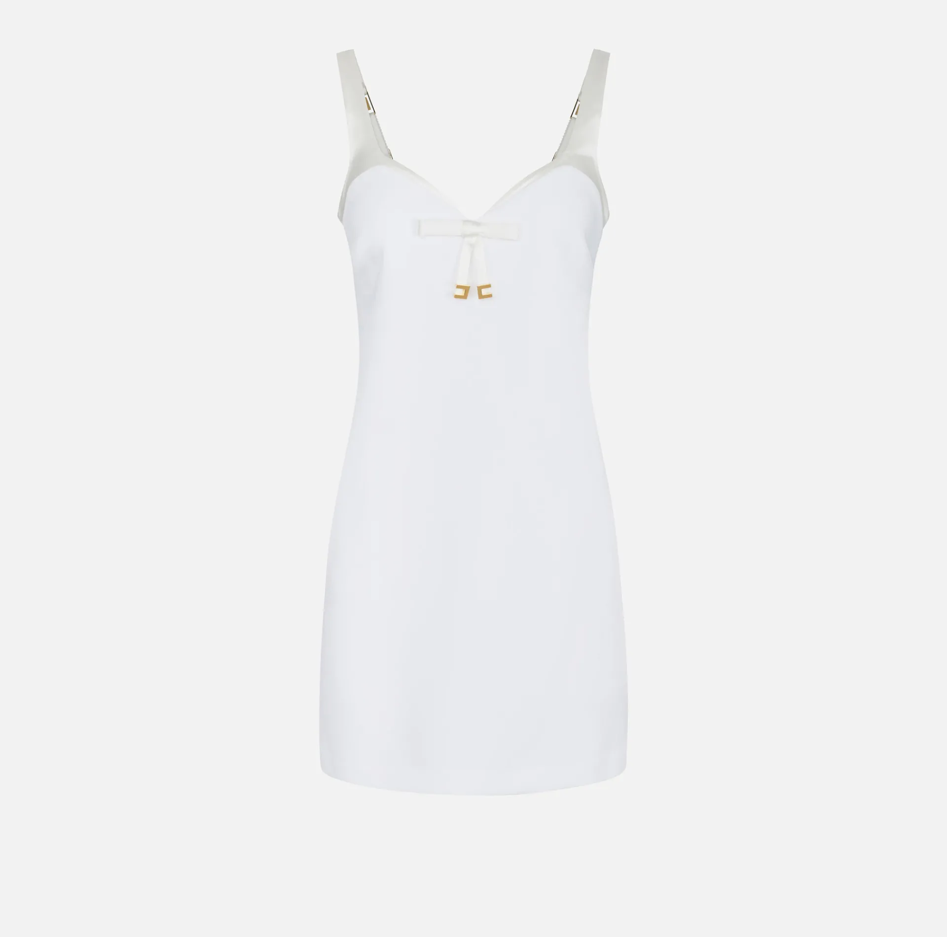 Elisabetta Franchi Mini Dresses|Dresses|Mini-dress in crêpe fabric with satin sweetheart neckline Ivory