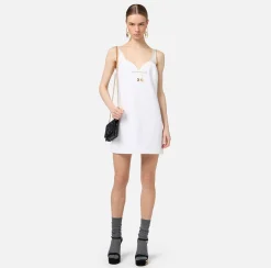 Elisabetta Franchi Mini Dresses|Dresses|Mini-dress in crêpe fabric with satin sweetheart neckline Ivory