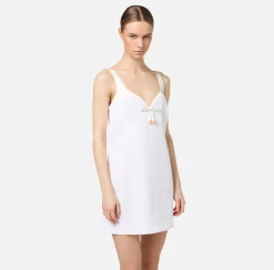 Elisabetta Franchi Mini Dresses|Dresses|Mini-dress in crêpe fabric with satin sweetheart neckline Ivory