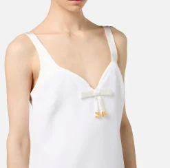 Elisabetta Franchi Mini Dresses|Dresses|Mini-dress in crêpe fabric with satin sweetheart neckline Ivory