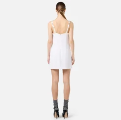 Elisabetta Franchi Mini Dresses|Dresses|Mini-dress in crêpe fabric with satin sweetheart neckline Ivory