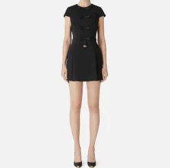 Elisabetta Franchi Mini Dresses|Dresses|Mini-dress in crêpe fabric with satin bows Black