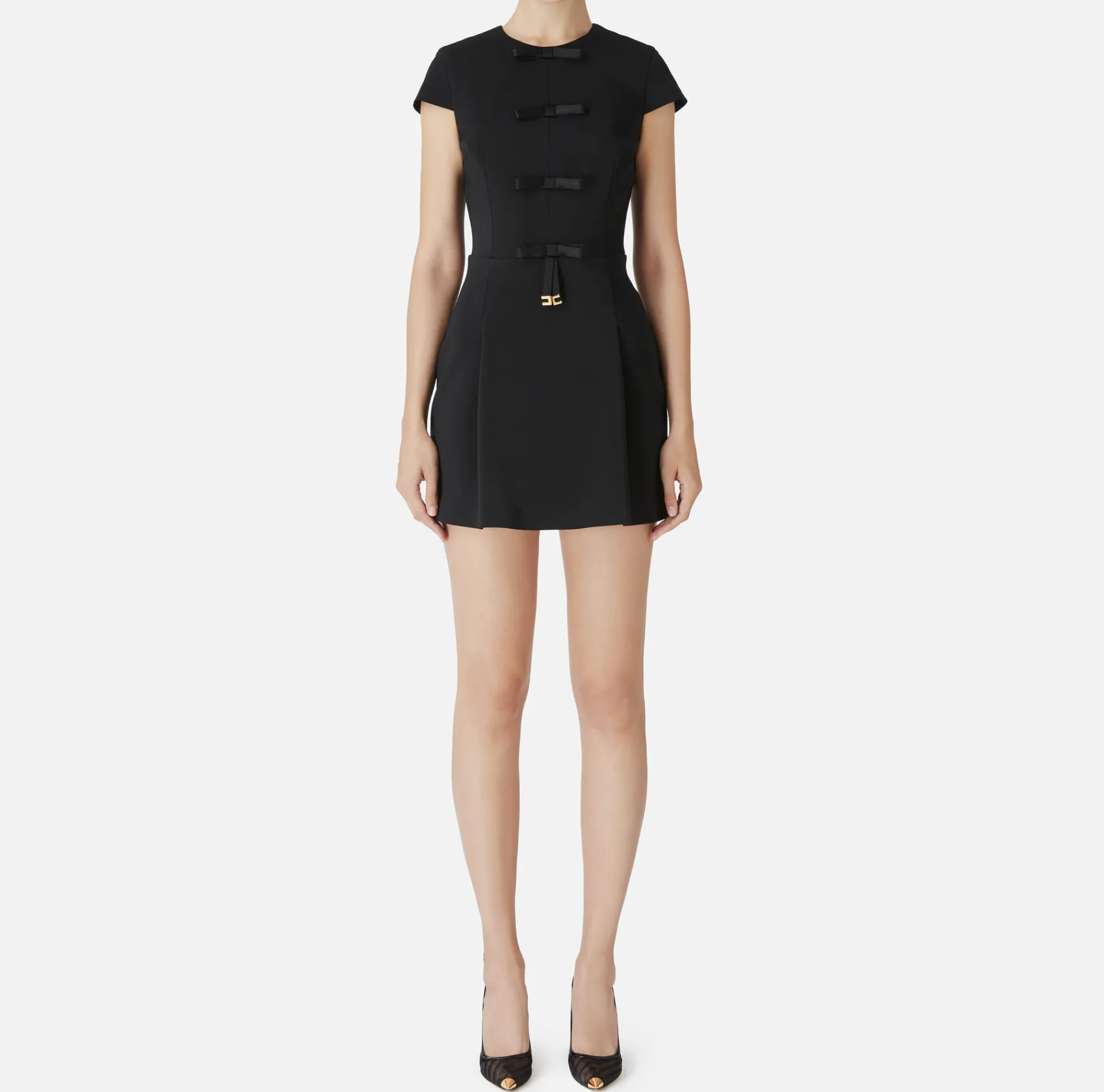 Elisabetta Franchi Mini Dresses|Dresses|Mini-dress in crêpe fabric with satin bows Black