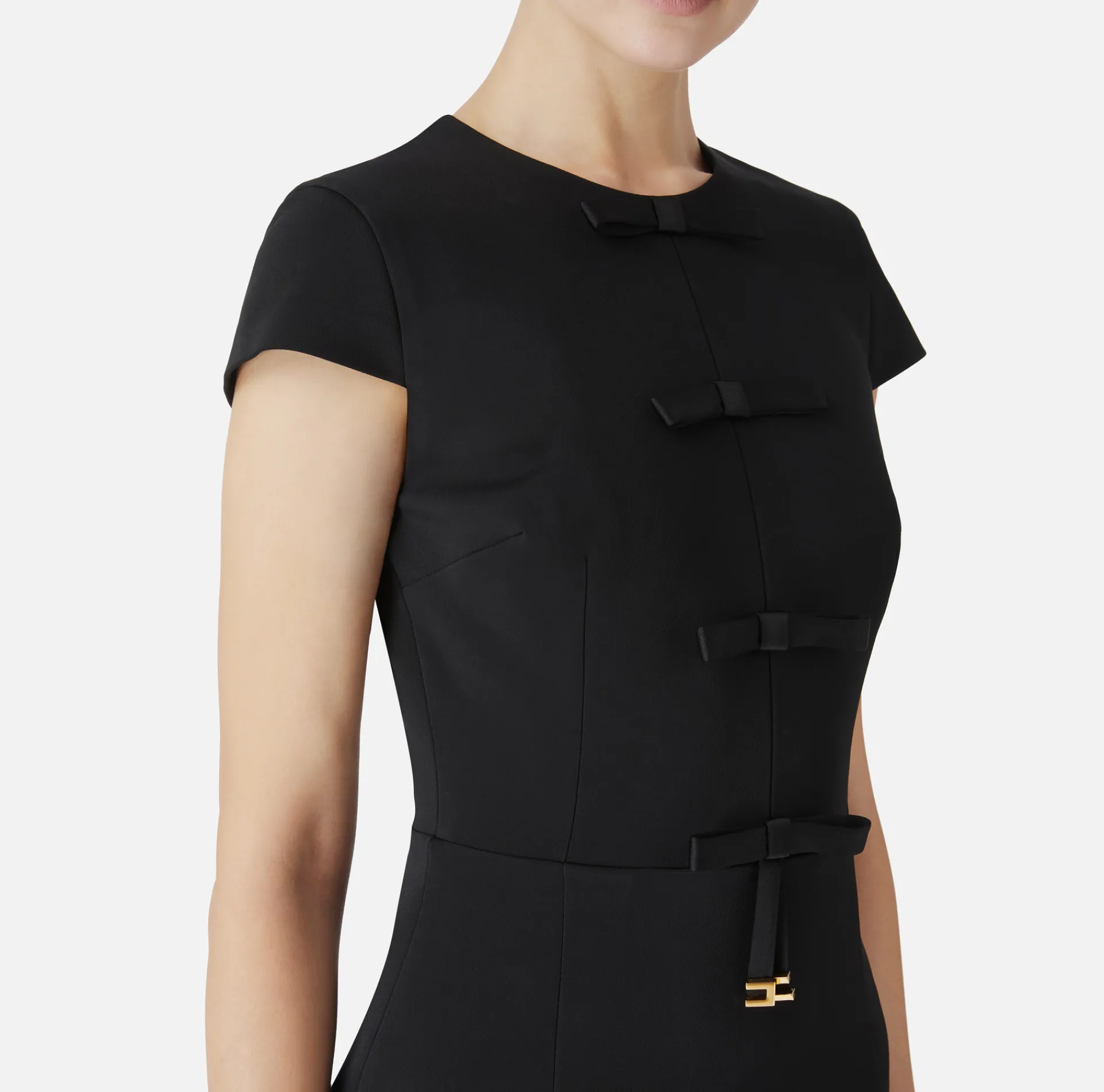Elisabetta Franchi Mini Dresses|Dresses|Mini-dress in crêpe fabric with satin bows Black