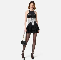 Elisabetta Franchi Mini Dresses|Dresses|Mini-dress in double layer crêpe fabric with cups and lace Black