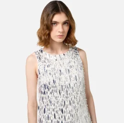 Elisabetta Franchi Mini Dresses|Dresses|Mini-dress in embroidered crêpe fabric Ivory